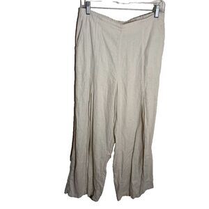HG Pants Women's Large Beige Lagenlook Wide Leg Linen Blend Cropped Summer